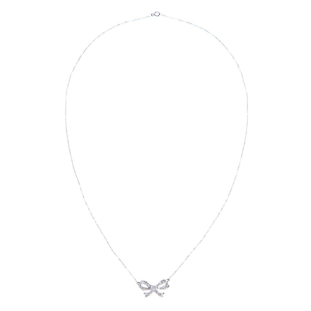 SPARKLD 9ct White Gold 0.05ct Diamond Bow Necklace