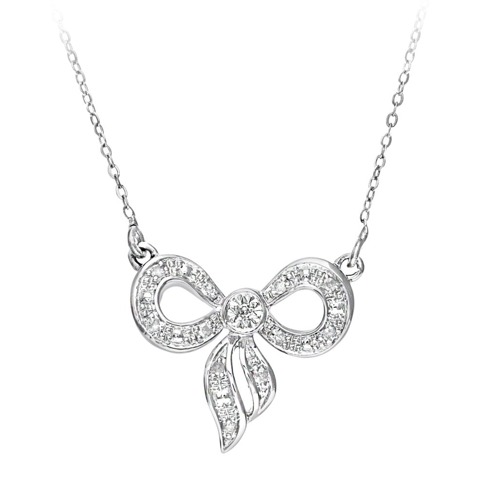 SPARKLD 9ct White Gold 0.05ct Diamond Bow Necklace