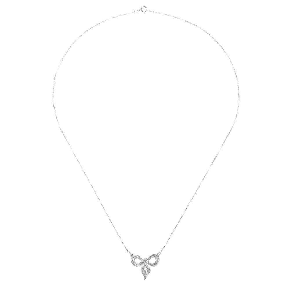 SPARKLD 9ct White Gold 0.05ct Diamond Bow Necklace