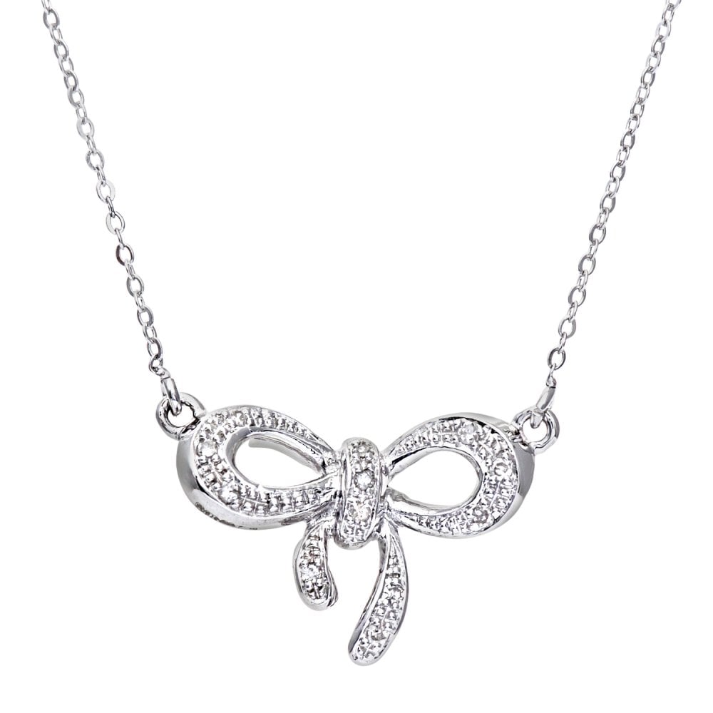 SPARKLD 9ct White Gold 0.05ct Diamond Bow Necklace