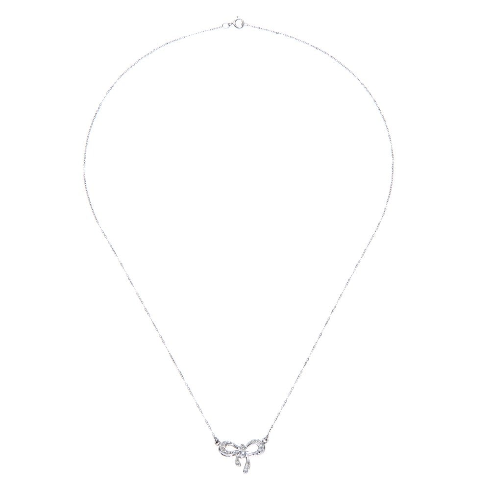 SPARKLD 9ct White Gold 0.05ct Diamond Bow Necklace