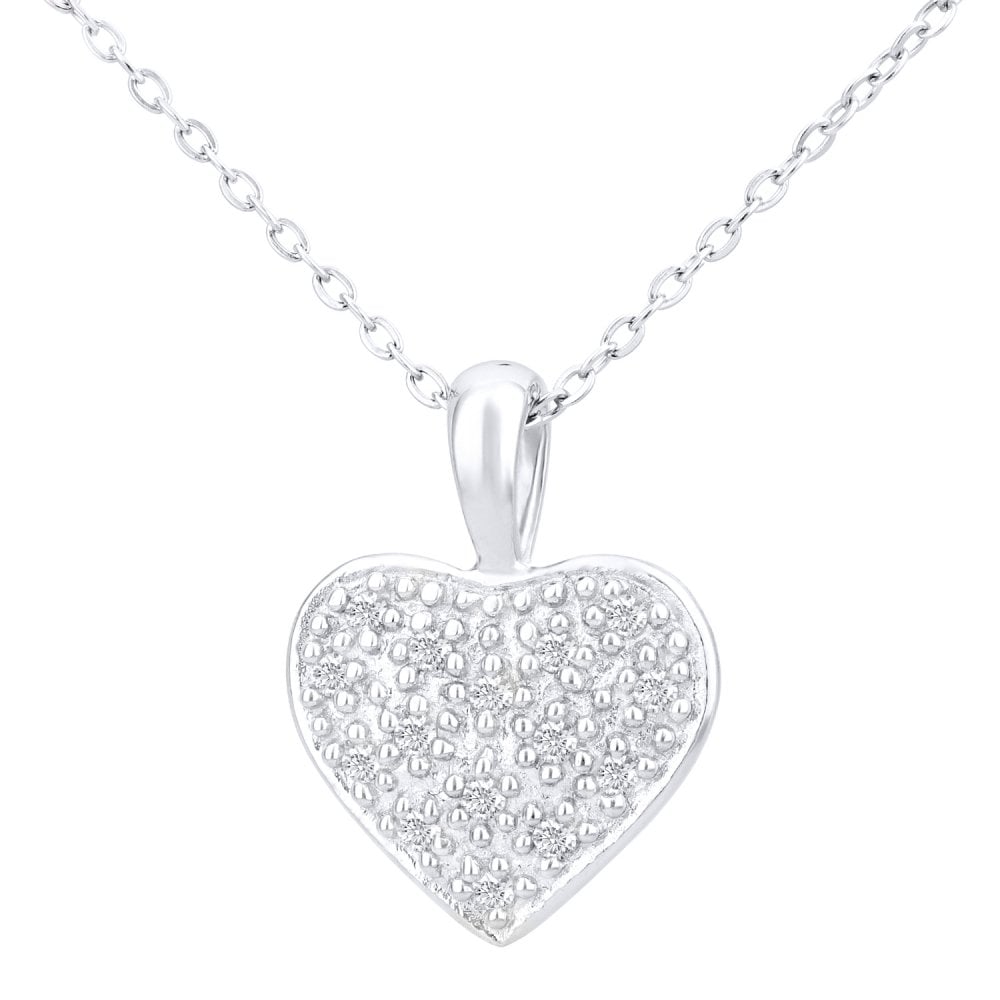 SPARKLD 9ct White Gold 0.05ct Diamond Heart Pendant Necklace
