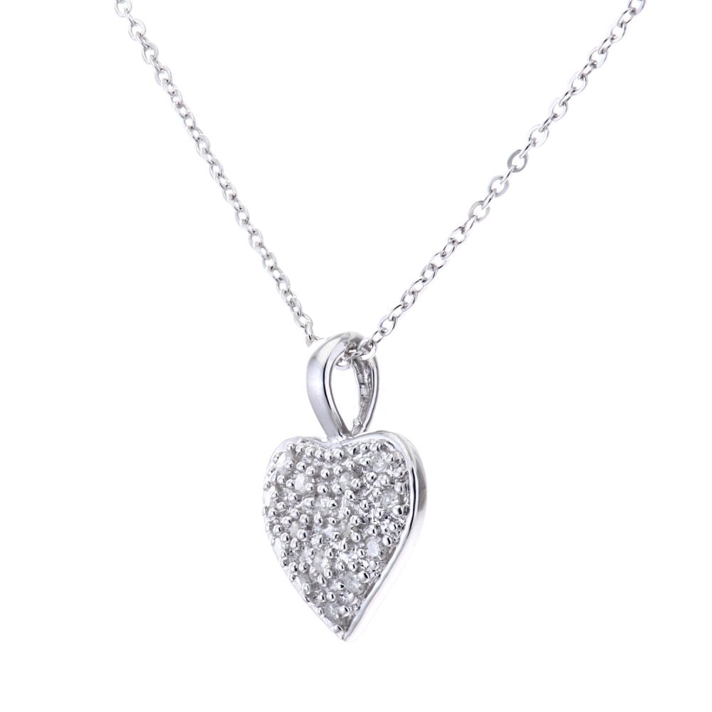 SPARKLD 9ct White Gold 0.05ct Diamond Heart Pendant Necklace