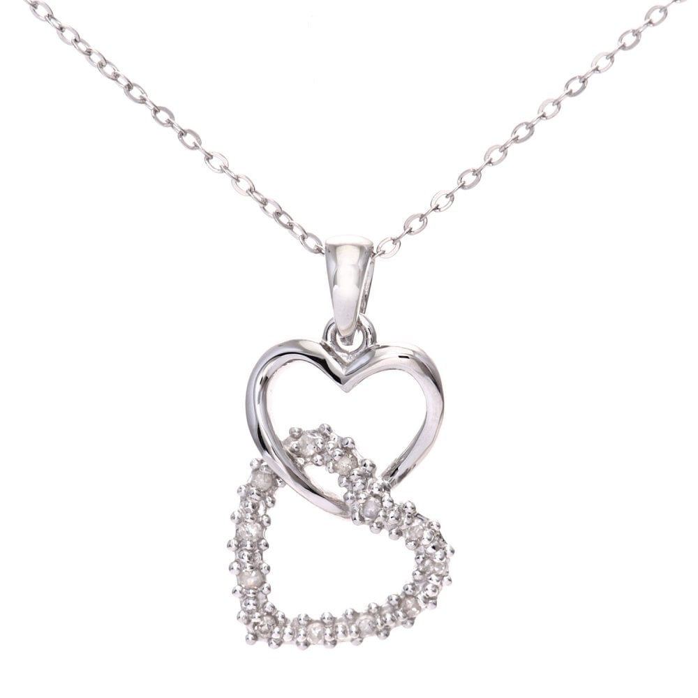 SPARKLD 9ct White Gold 0.05ct Diamond Heart Pendant Necklace