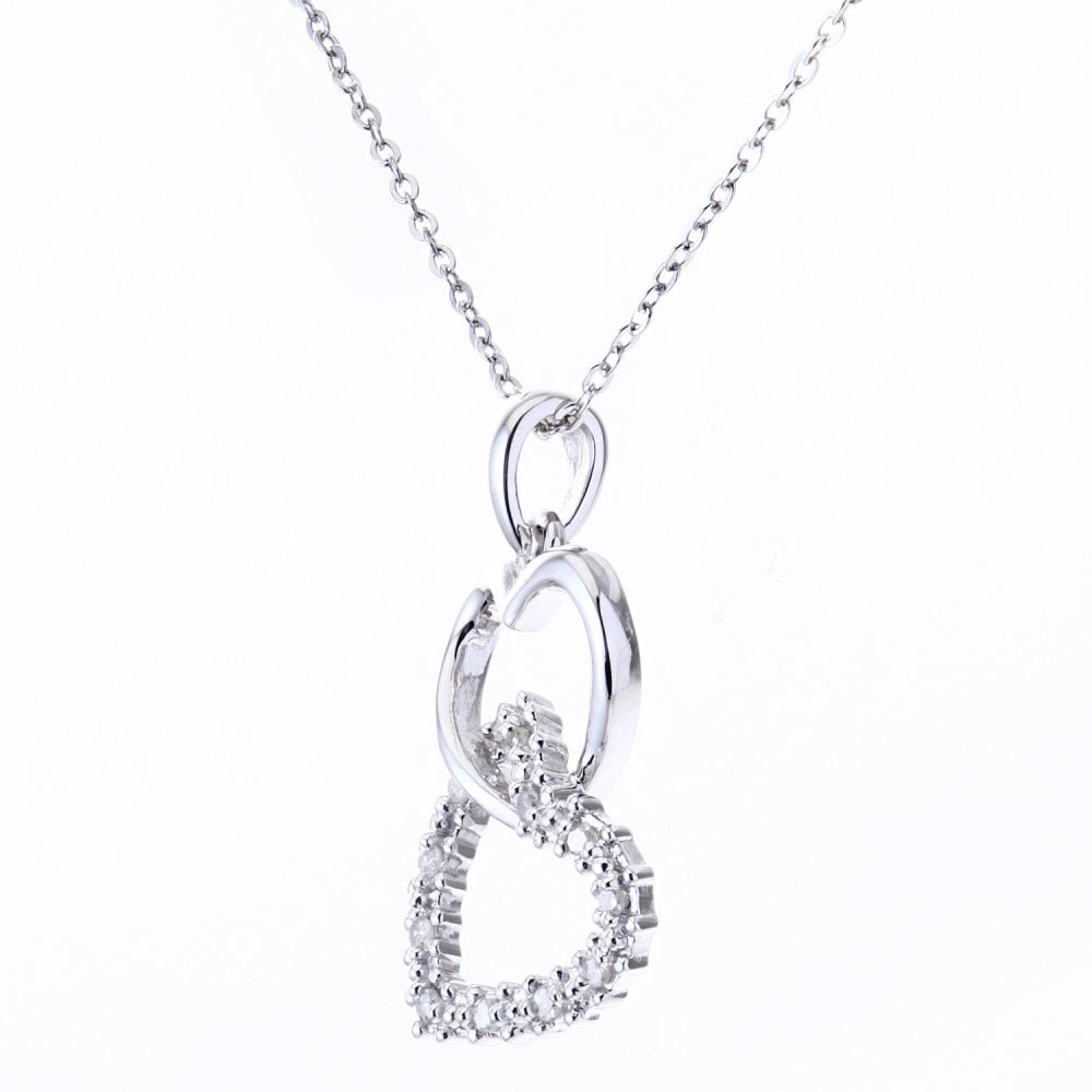 SPARKLD 9ct White Gold 0.05ct Diamond Heart Pendant Necklace