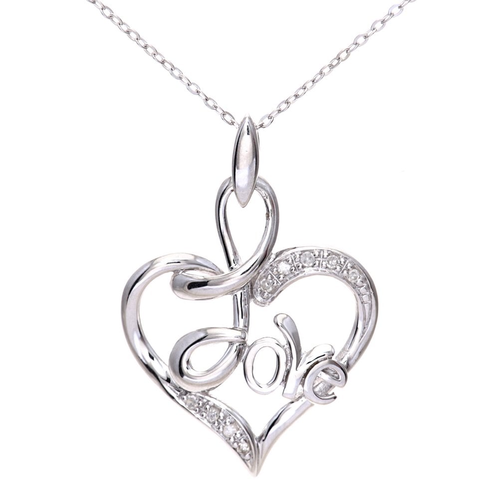 SPARKLD 9ct White Gold 0.05ct Diamond Heart Pendant Necklace