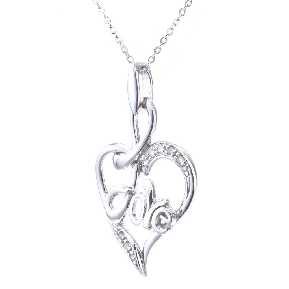 SPARKLD 9ct White Gold 0.05ct Diamond Heart Pendant Necklace