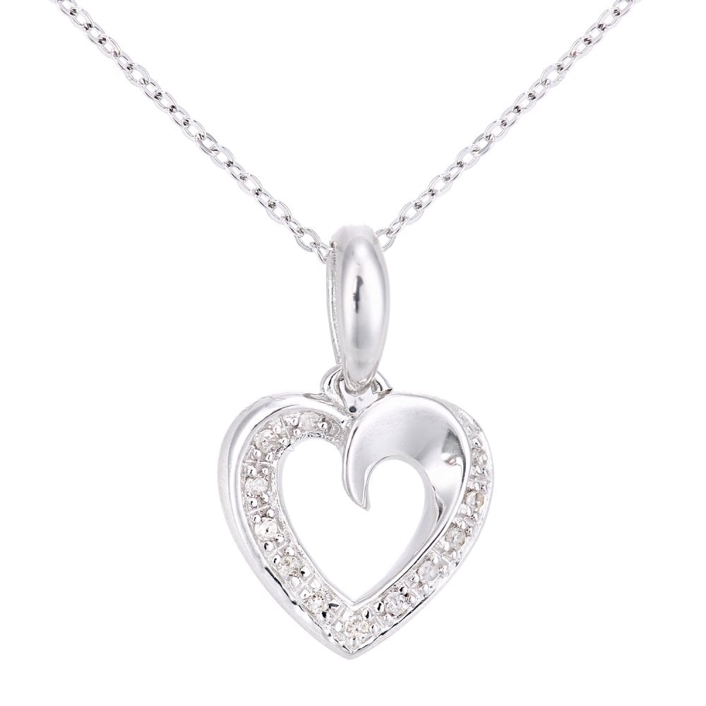 SPARKLD 9ct White Gold 0.05ct Diamond Heart Pendant Necklace
