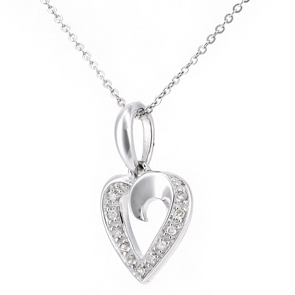 SPARKLD 9ct White Gold 0.05ct Diamond Heart Pendant Necklace