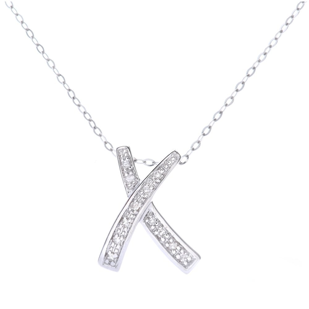 SPARKLD 9ct White Gold 0.05ct Diamond Kiss Pendant Necklace