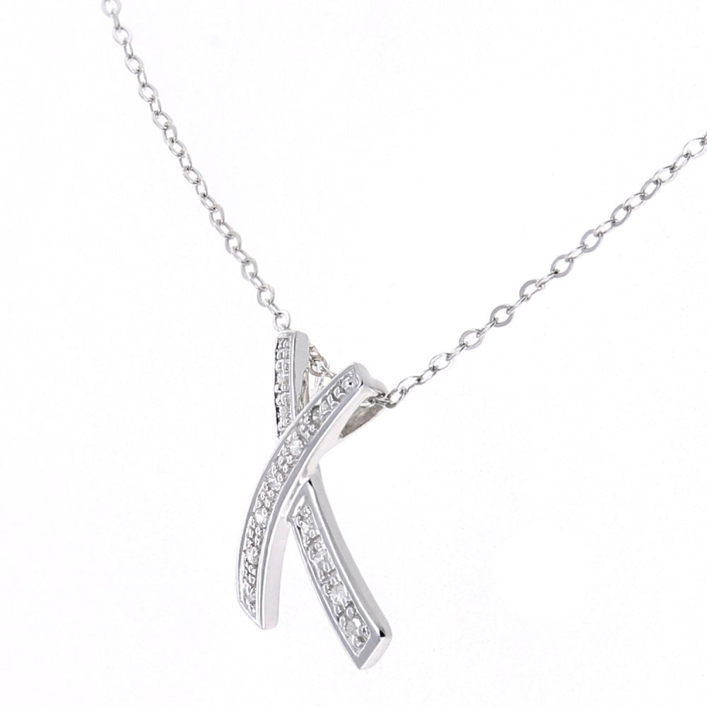 SPARKLD 9ct White Gold 0.05ct Diamond Kiss Pendant Necklace