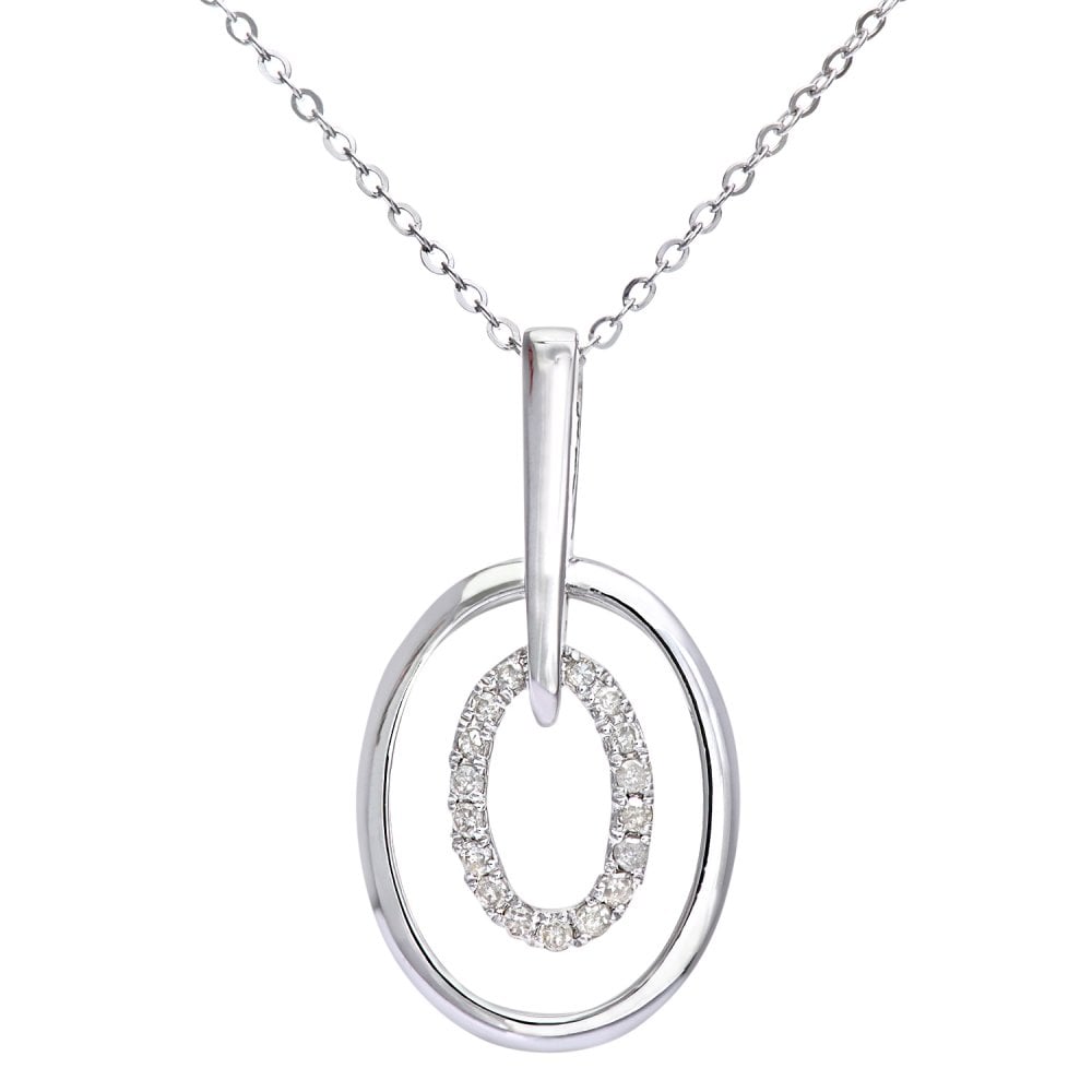 SPARKLD 9ct White Gold 0.05ct Diamond Pendant Necklace, Drop Pendant, 46cm Length