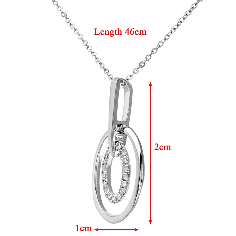 SPARKLD 9ct White Gold 0.05ct Diamond Pendant Necklace, Drop Pendant, 46cm Length