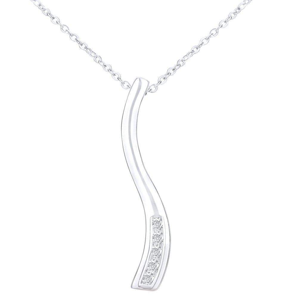 SPARKLD 9ct White Gold 0.05ct Diamond Stick Pendant Necklace