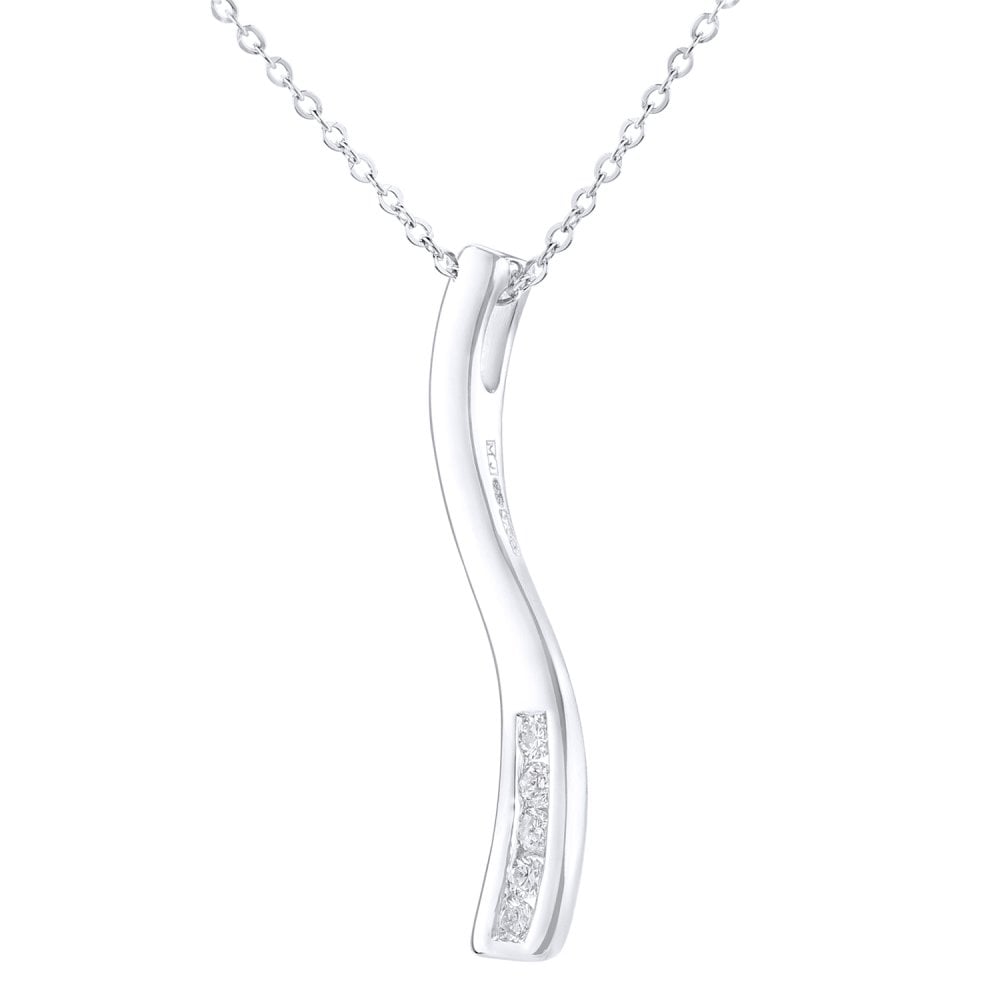 SPARKLD 9ct White Gold 0.05ct Diamond Stick Pendant Necklace