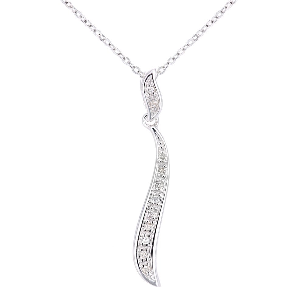 SPARKLD 9ct White Gold 0.05ct Diamond Stick Pendant Necklace