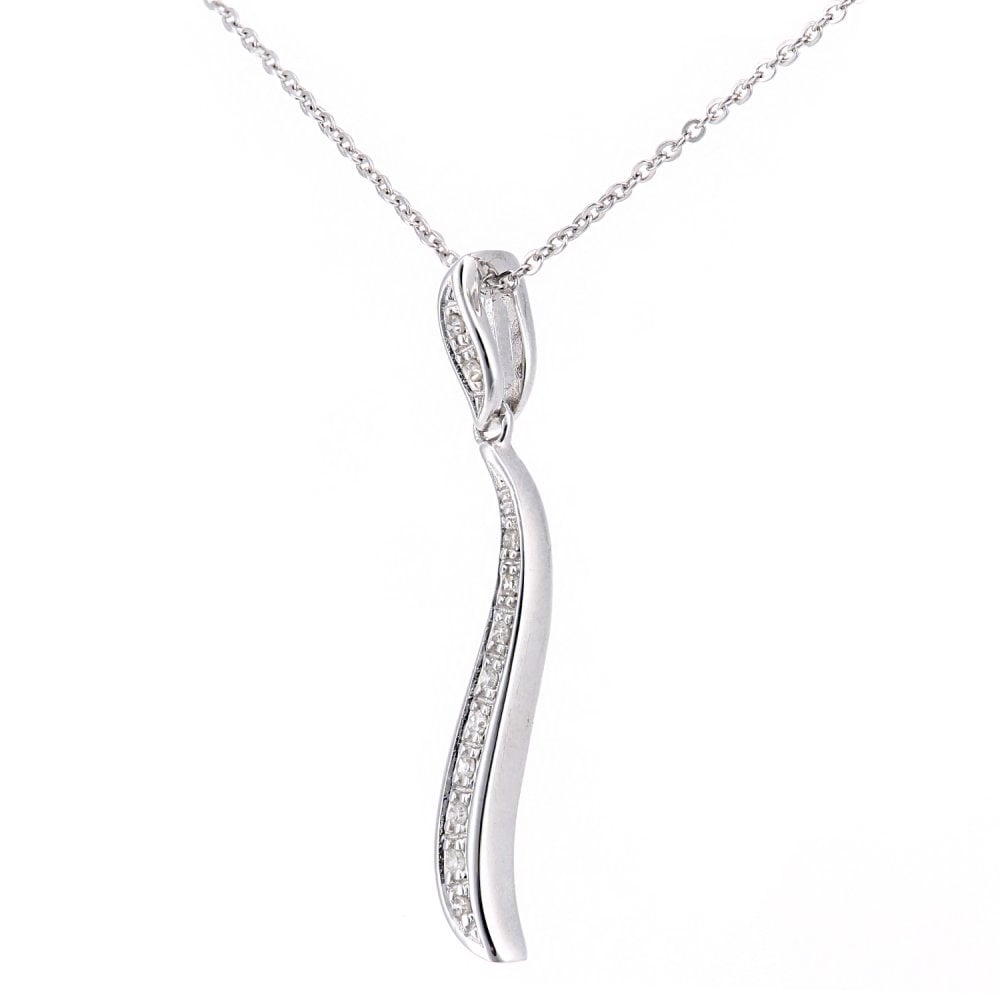 SPARKLD 9ct White Gold 0.05ct Diamond Stick Pendant Necklace