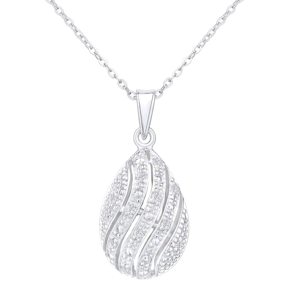 SPARKLD 9ct White Gold 0.05ct Diamond Teardrop Pendant Necklace