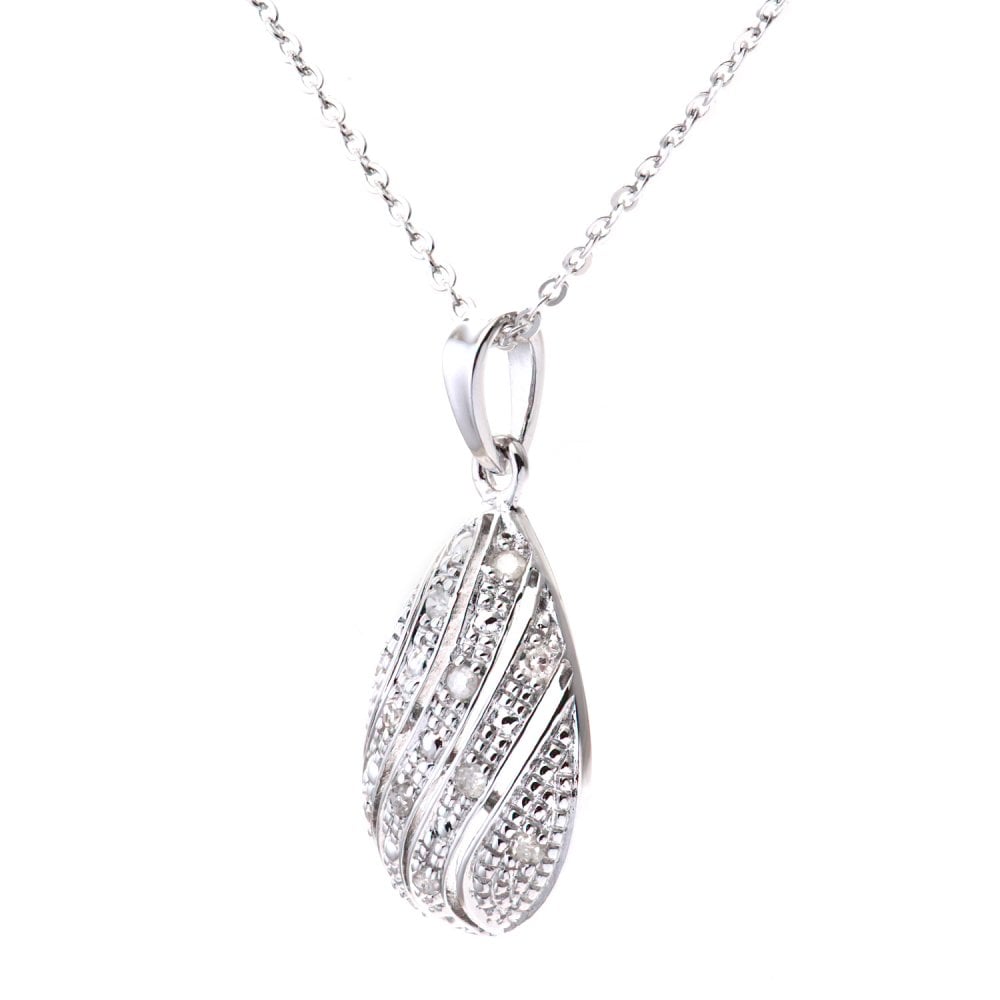 SPARKLD 9ct White Gold 0.05ct Diamond Teardrop Pendant Necklace