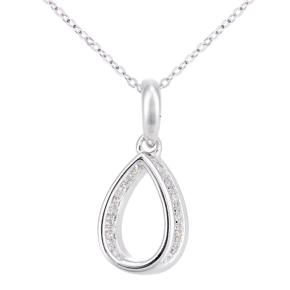 SPARKLD 9ct White Gold 0.05ct Diamond Teardrop Pendant Necklace