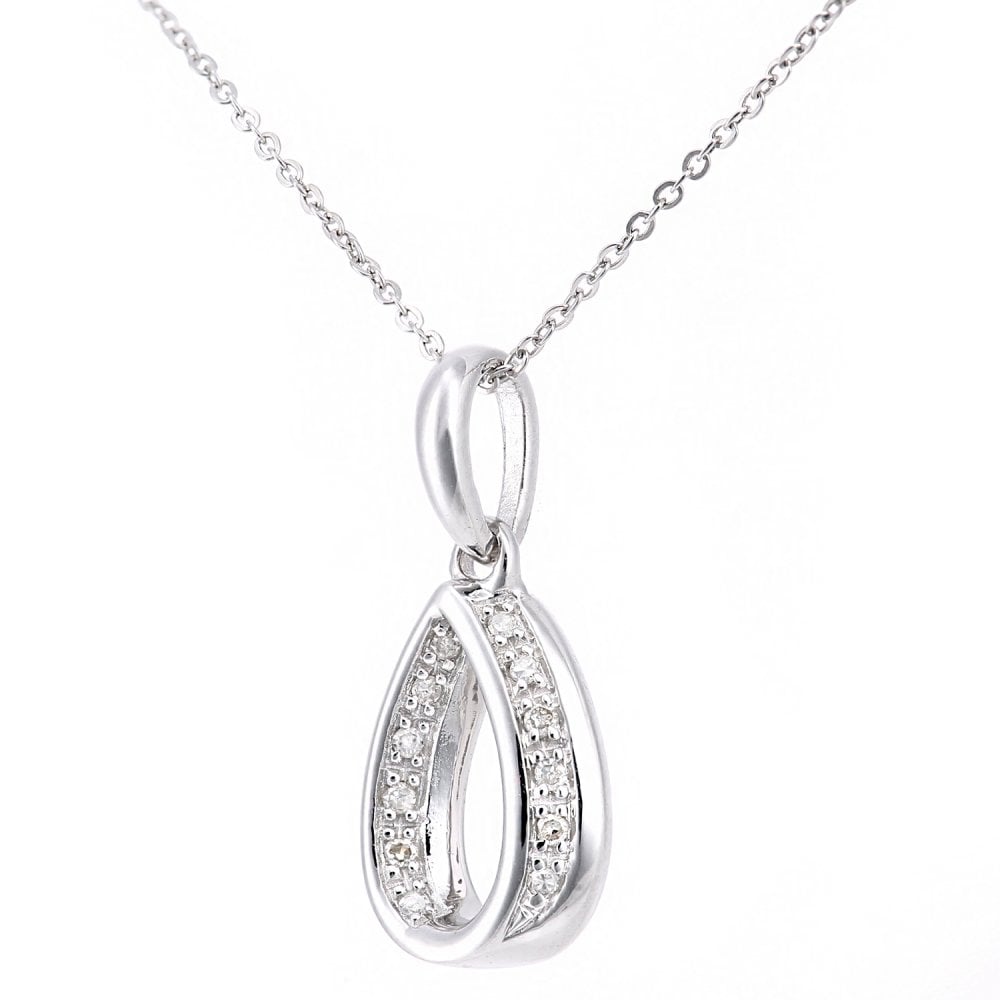 SPARKLD 9ct White Gold 0.05ct Diamond Teardrop Pendant Necklace