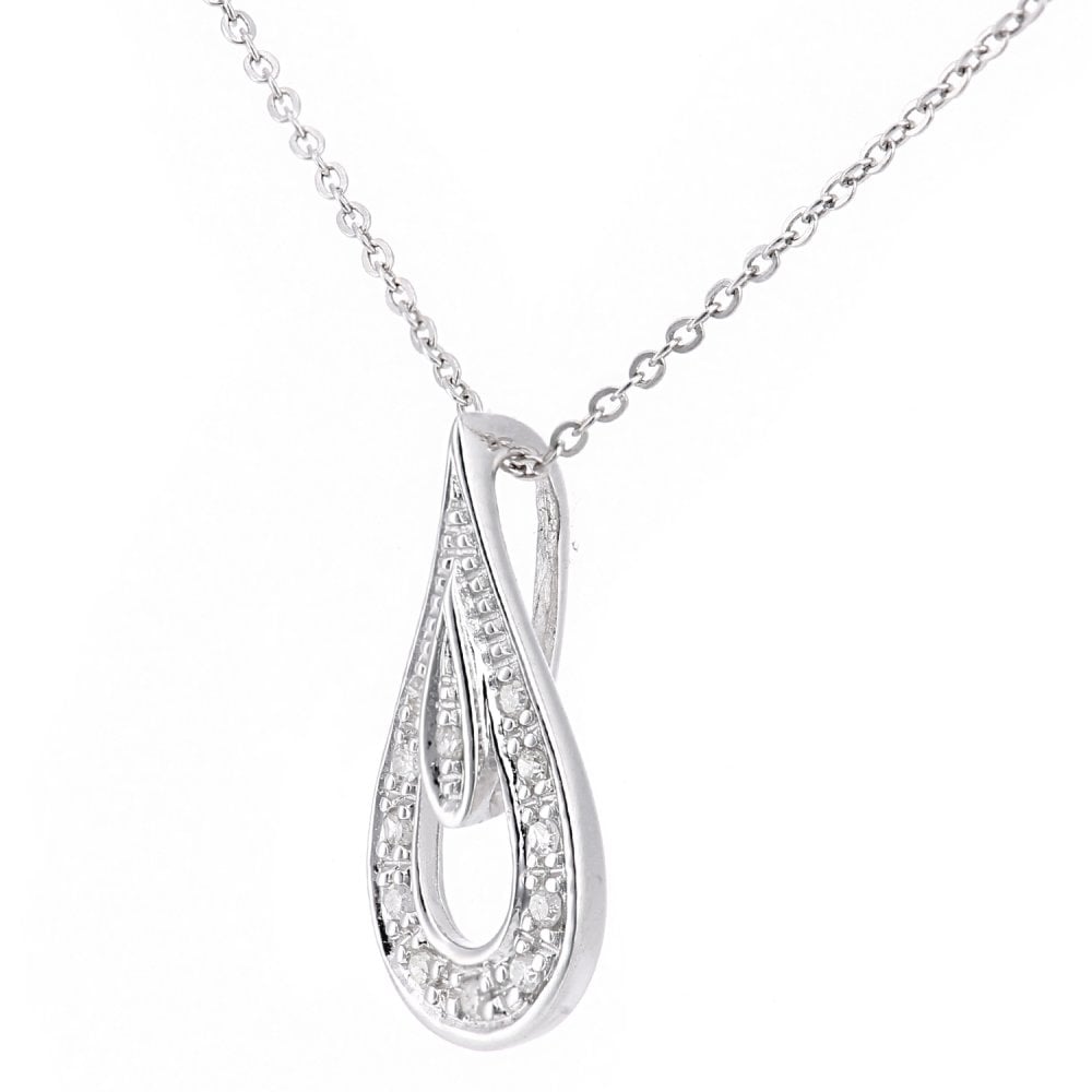 SPARKLD 9ct White Gold 0.05ct Diamond Teardrop Pendant Necklace