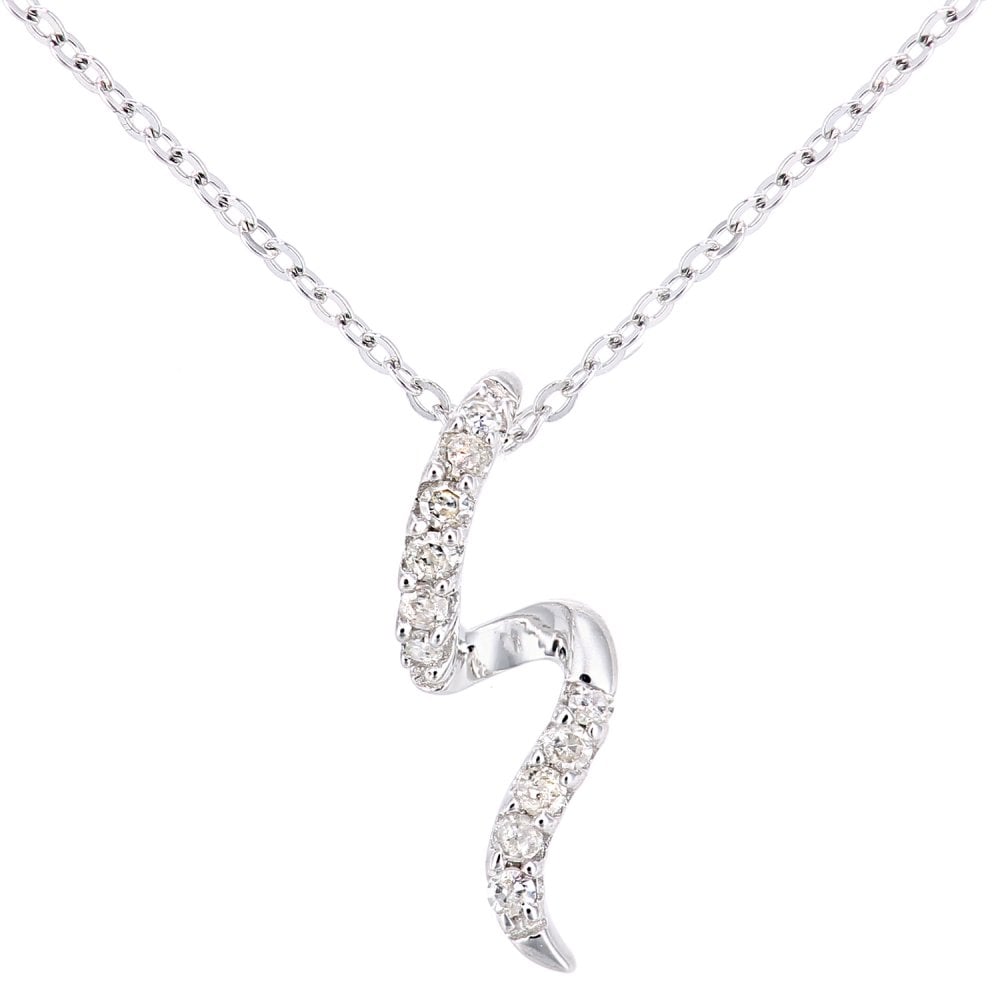 SPARKLD 9ct White Gold 0.05ct Diamond Twist Pendant Necklace