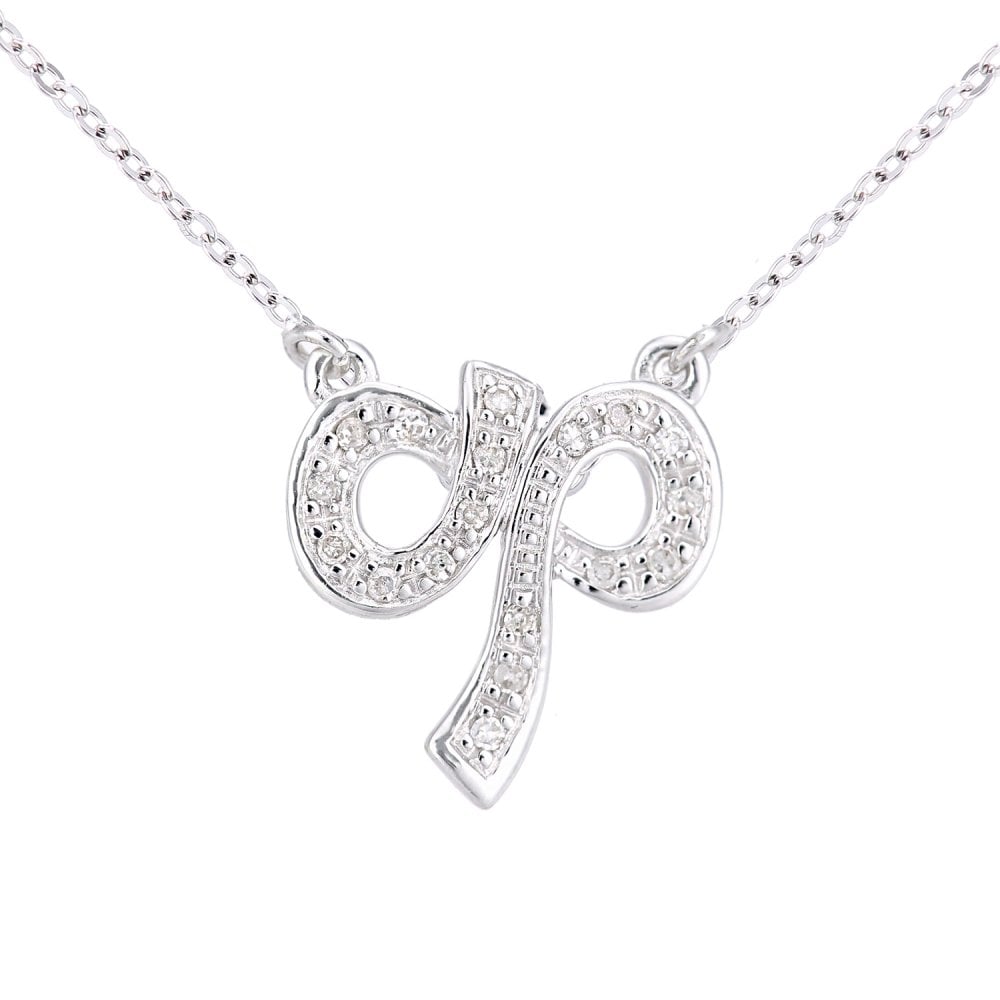 SPARKLD 9ct White Gold 0.07ct Diamond Bow Pendant Necklace