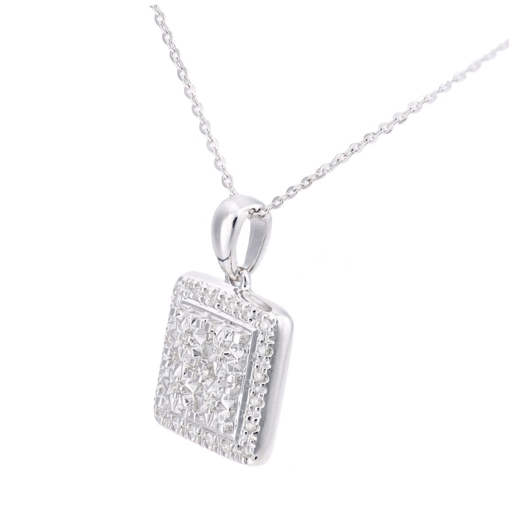SPARKLD 9ct White Gold 0.07ct Diamond Halo Pendant Necklace