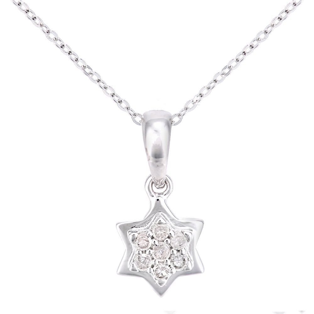 SPARKLD 9ct White Gold 0.07ct Diamond Halo Star Pendant Necklace