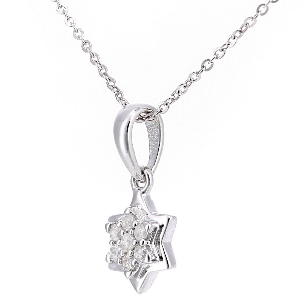 SPARKLD 9ct White Gold 0.07ct Diamond Halo Star Pendant Necklace