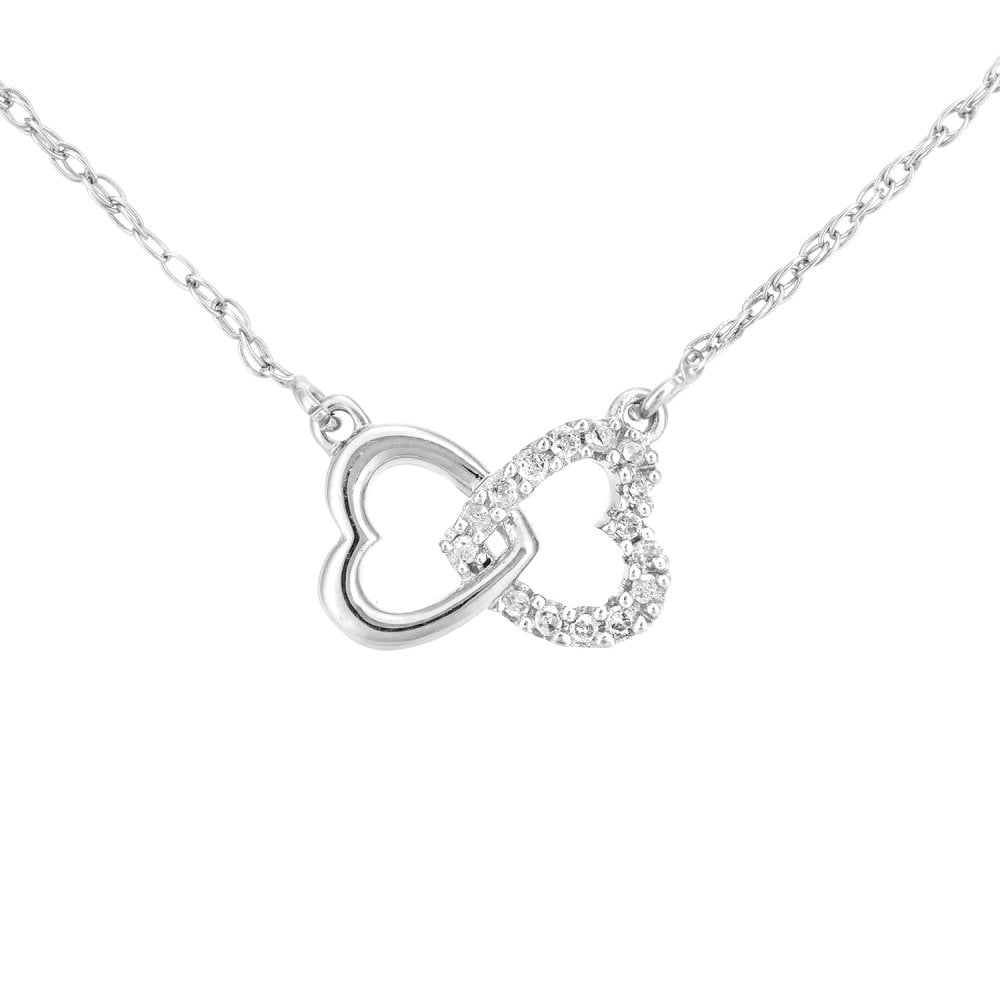 SPARKLD 9ct White Gold 0.07ct Diamond Heart Infinity Necklace