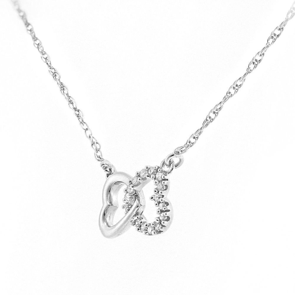 SPARKLD 9ct White Gold 0.07ct Diamond Heart Infinity Necklace