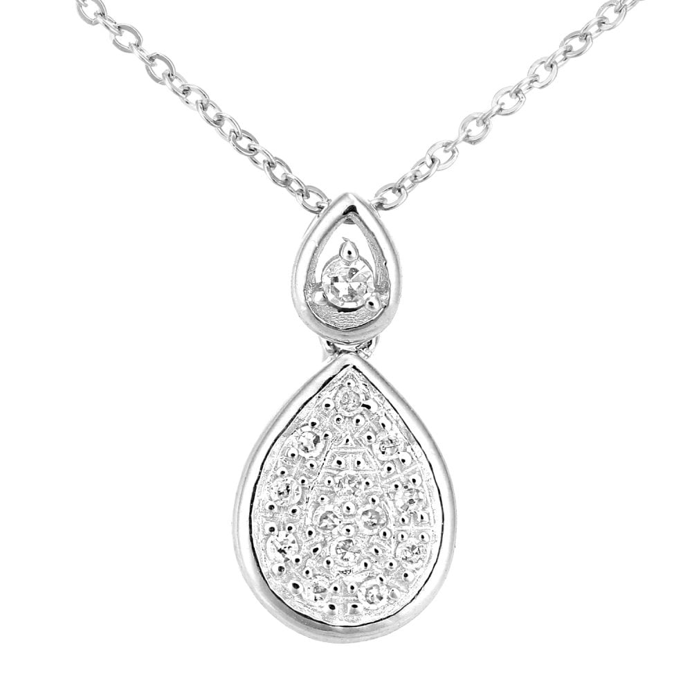 SPARKLD 9ct White Gold 0.07ct Diamond Teardrop Halo Pendant Necklace
