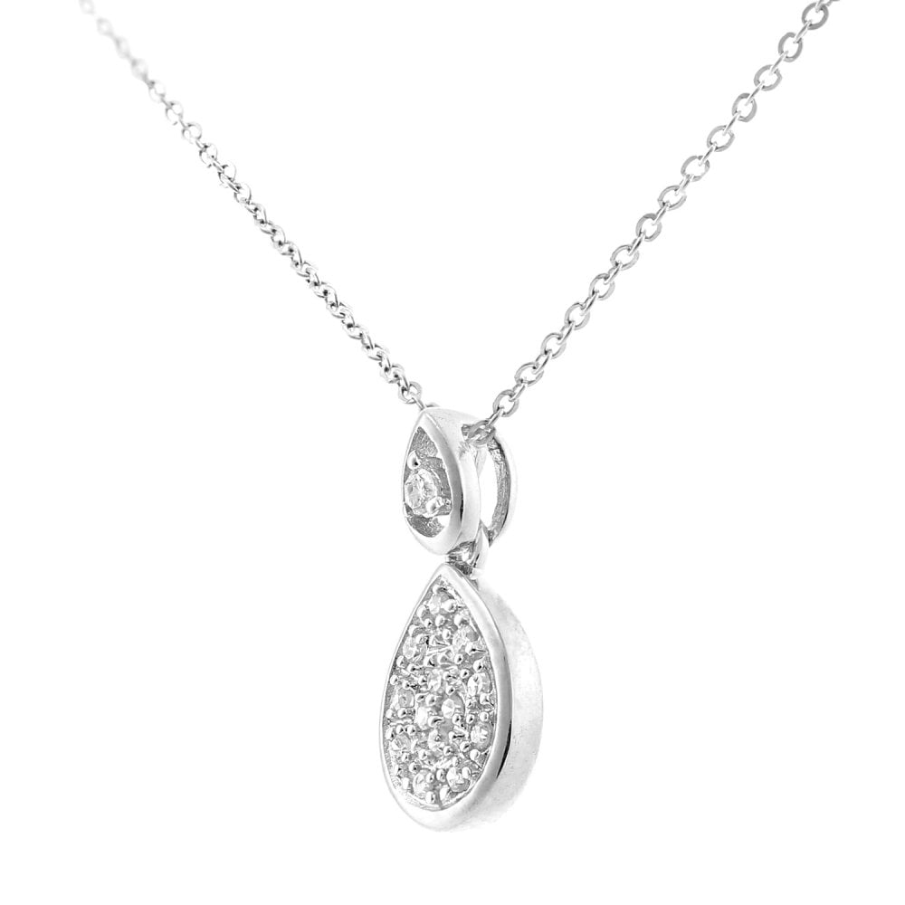 SPARKLD 9ct White Gold 0.07ct Diamond Teardrop Halo Pendant Necklace