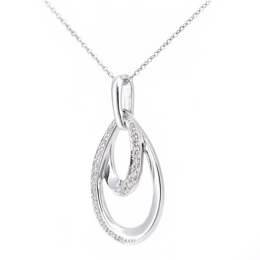 SPARKLD 9ct White Gold 0.07ct Diamond Teardrop Pendant Necklace