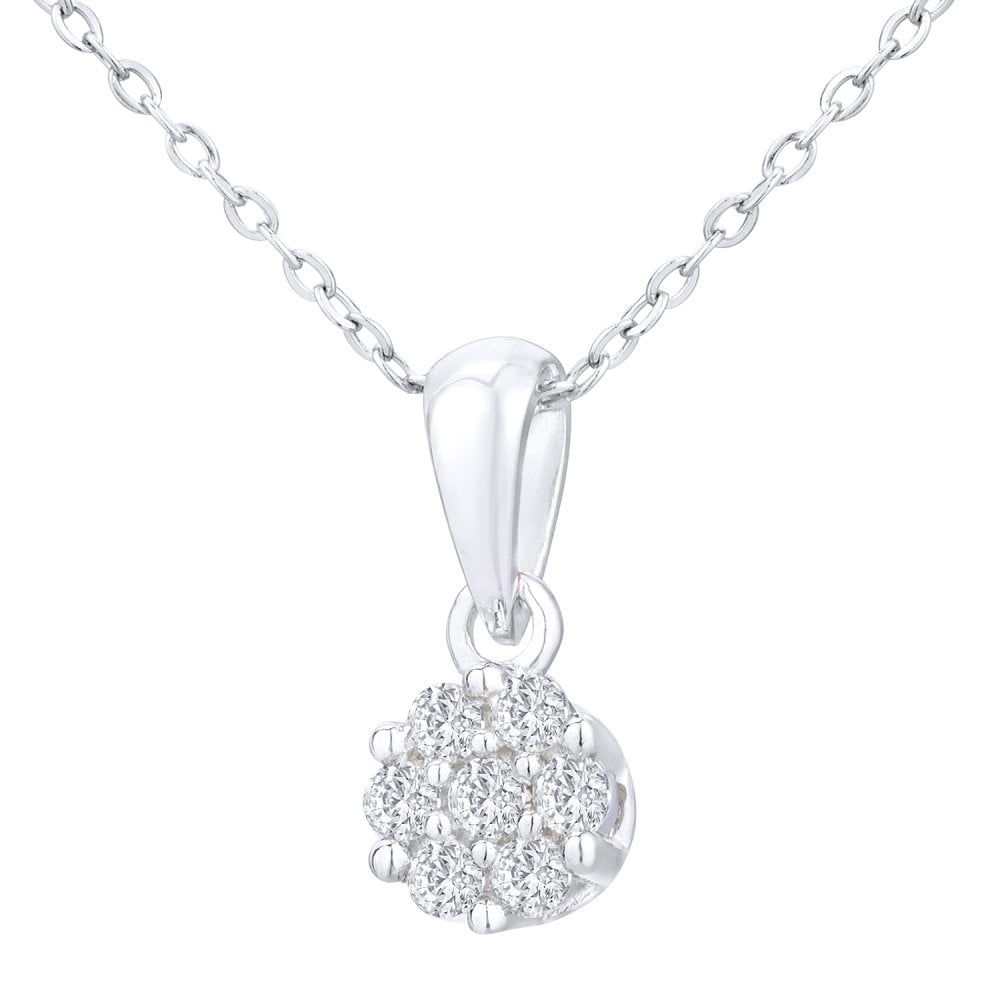 SPARKLD 9ct White Gold 0.08ct Diamond Cluster Pendant Necklace