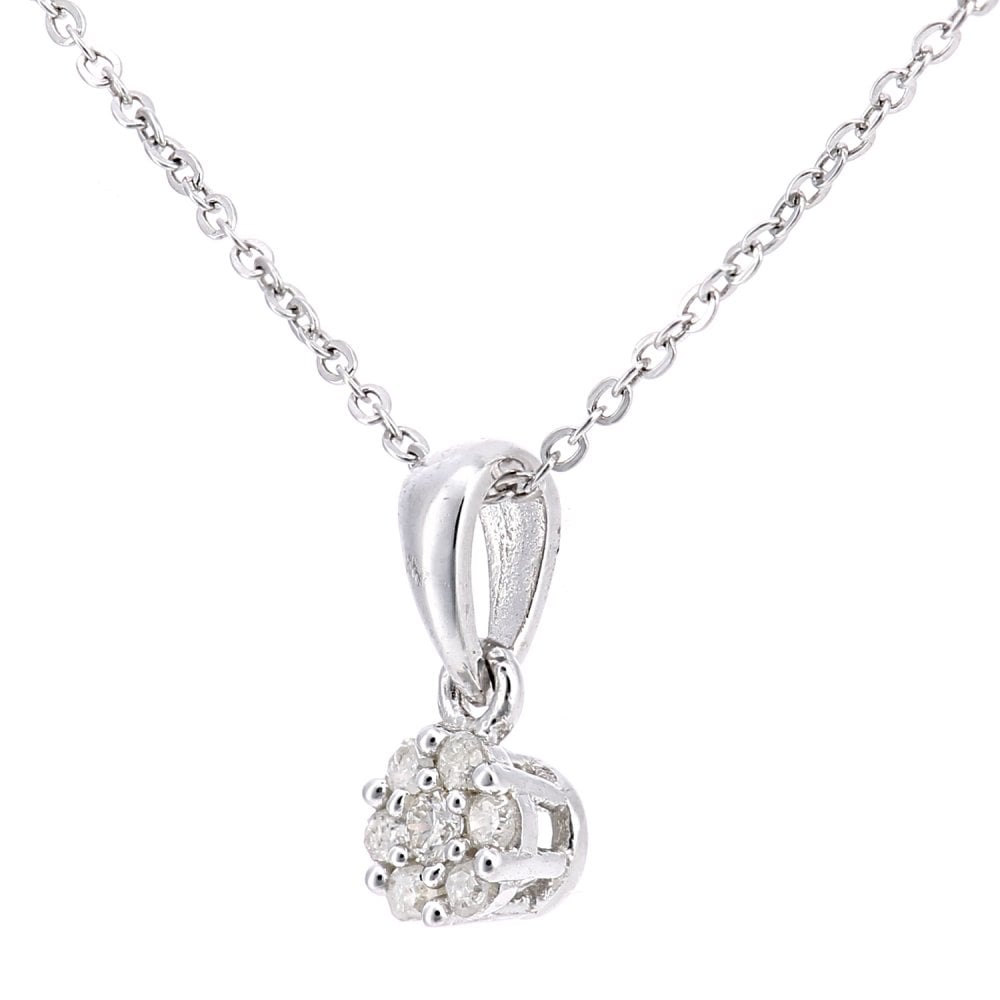 SPARKLD 9ct White Gold 0.08ct Diamond Cluster Pendant Necklace