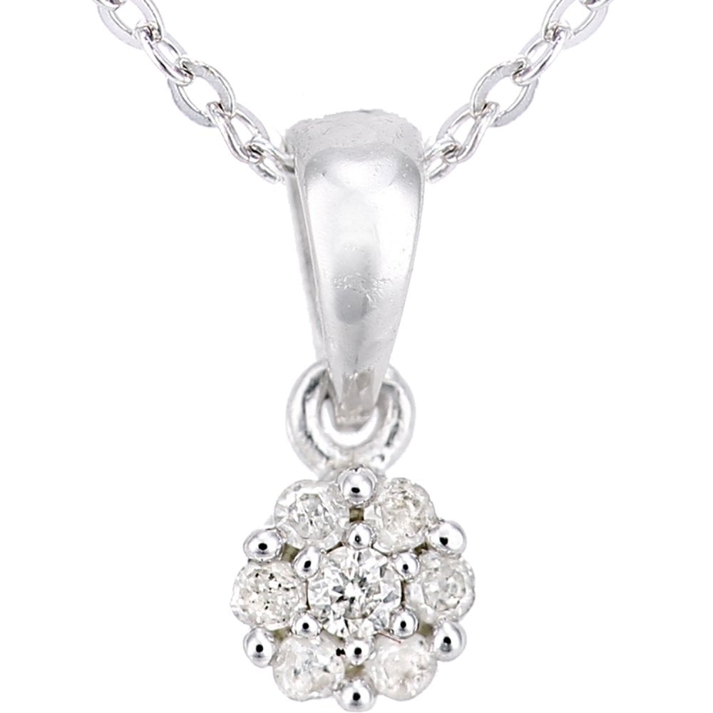 SPARKLD 9ct White Gold 0.08ct Diamond Cluster Pendant Necklace