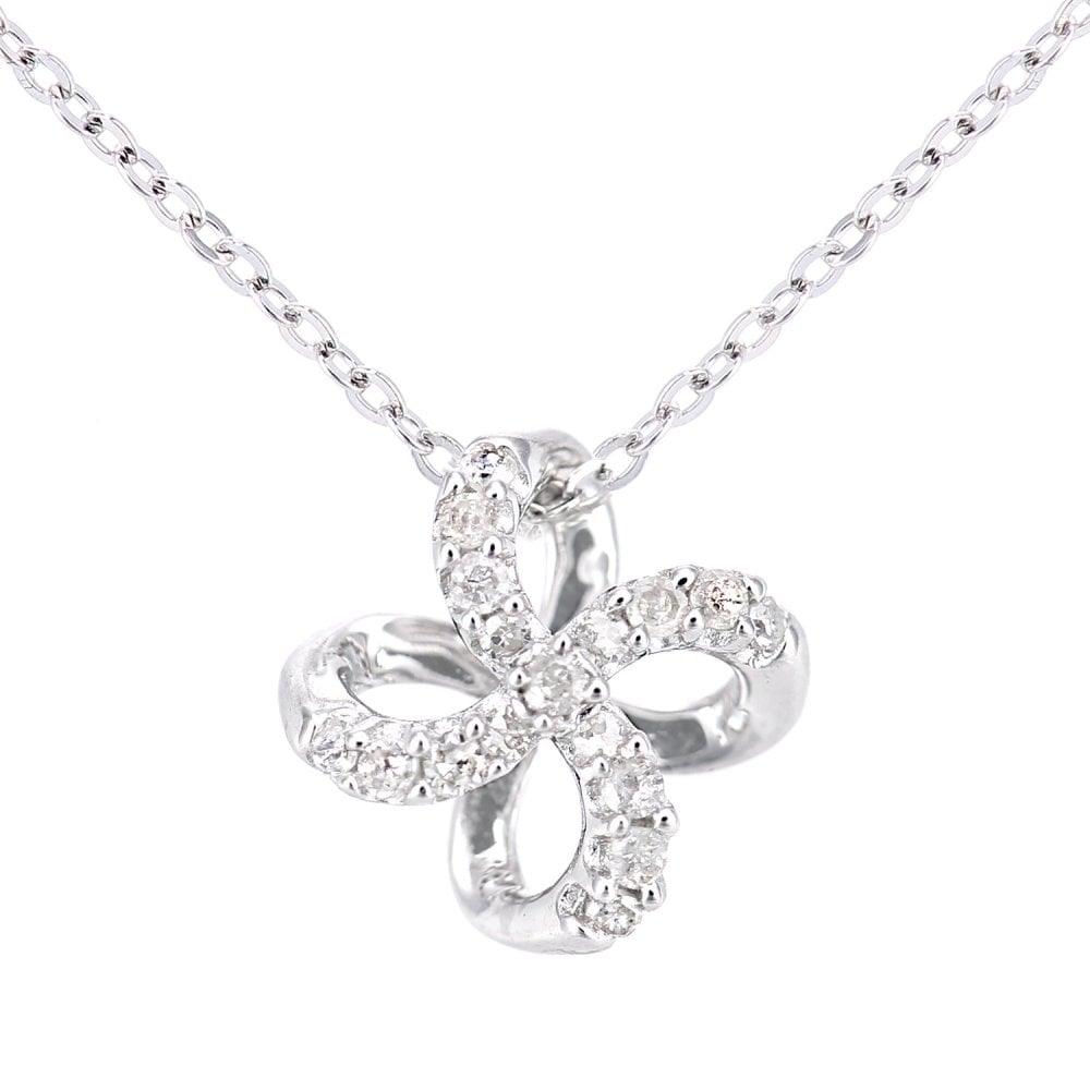 SPARKLD 9ct White Gold 0.08ct Diamond Flower Pendant Necklace