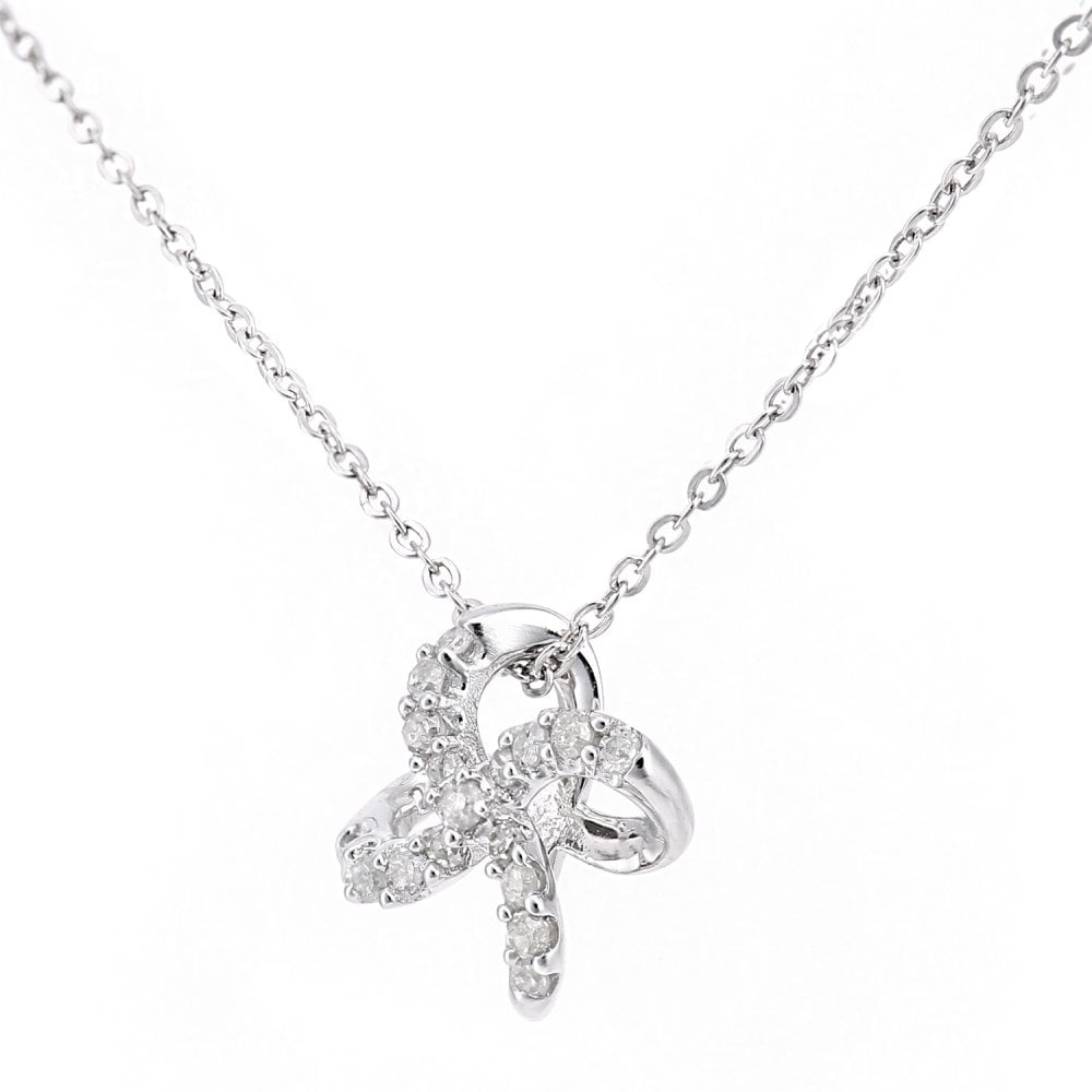 SPARKLD 9ct White Gold 0.08ct Diamond Flower Pendant Necklace