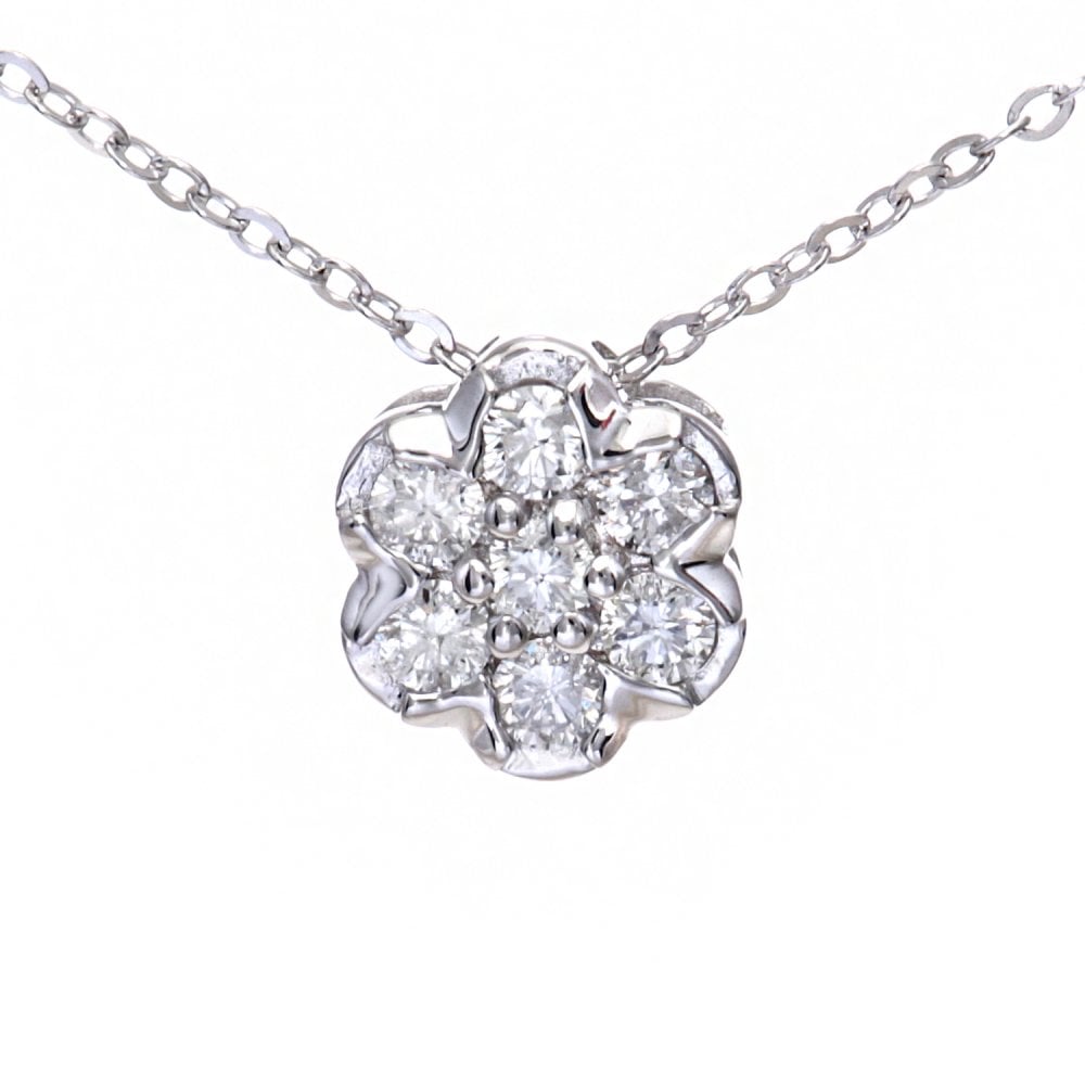 SPARKLD 9ct White Gold 0.15ct Diamond Cluster Pendant Necklace
