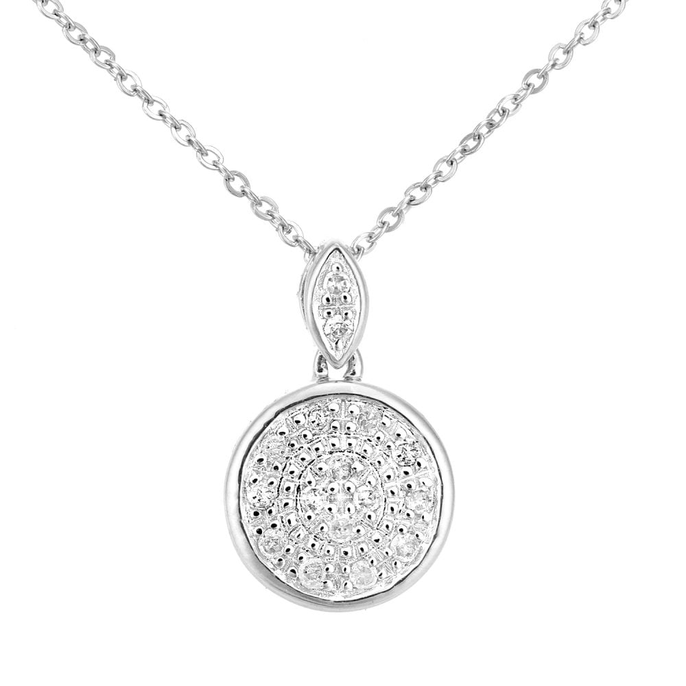 SPARKLD 9ct White Gold 0.08ct Diamond Halo Pendant Necklace