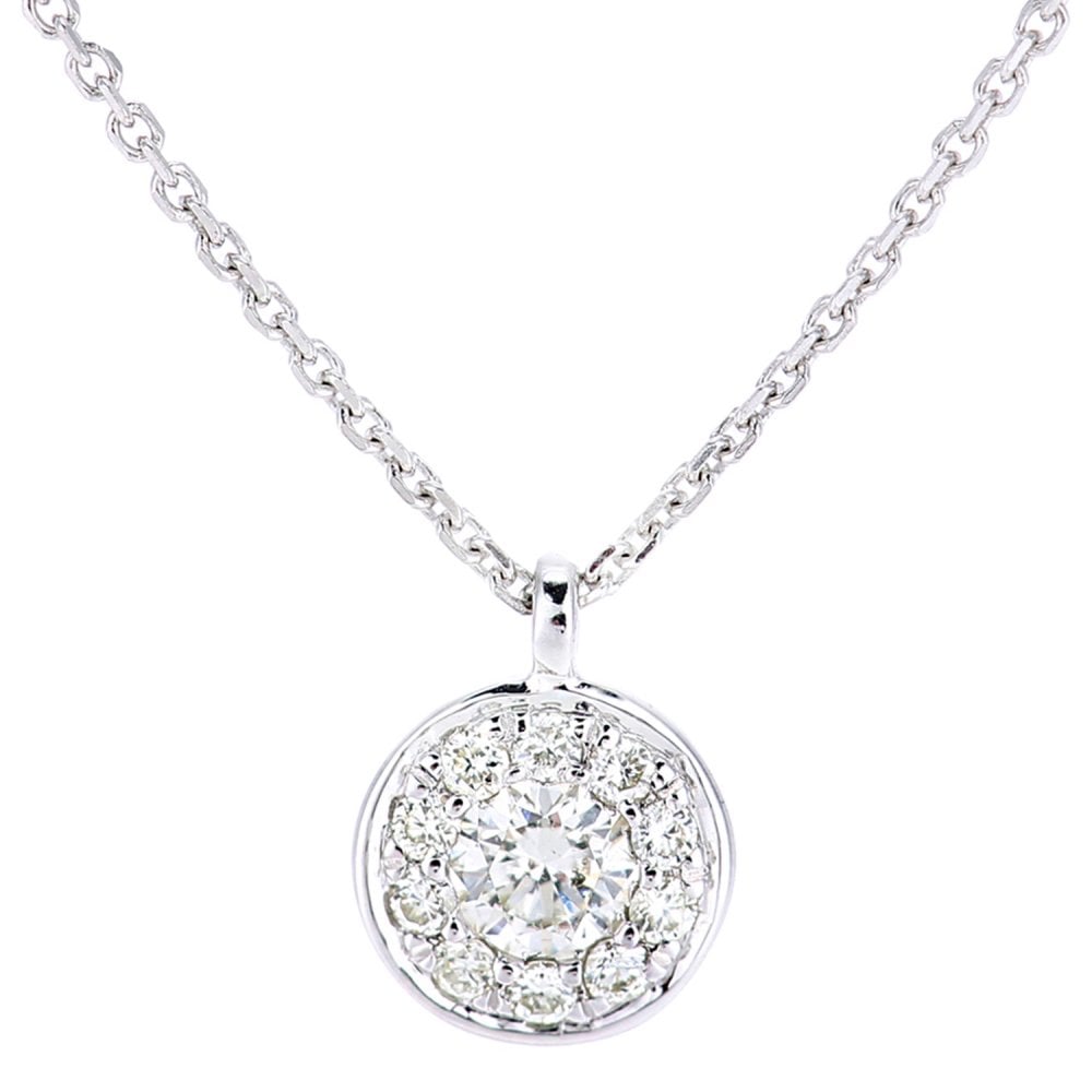 SPARKLD 9ct White Gold 0.08ct Diamond Halo Pendant Necklace