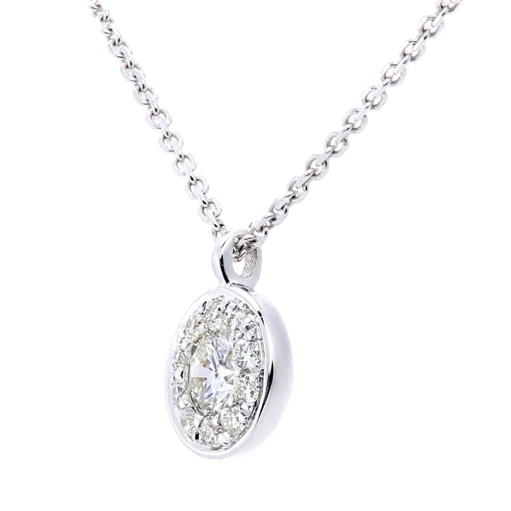 SPARKLD 9ct White Gold 0.08ct Diamond Halo Pendant Necklace