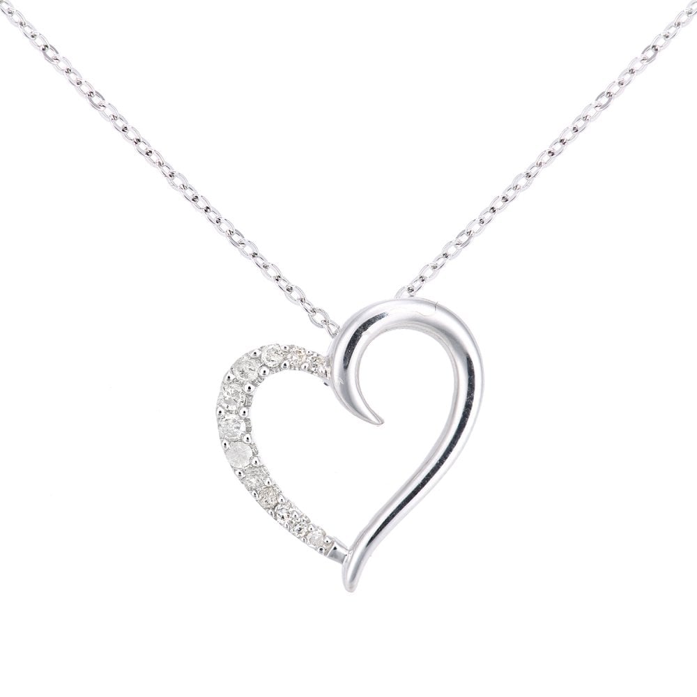 SPARKLD 9ct White Gold 0.08ct Diamond Heart Pendant Necklace