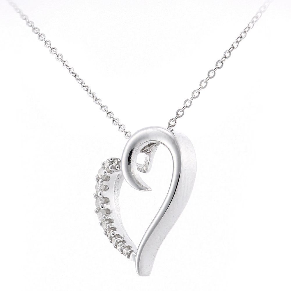 SPARKLD 9ct White Gold 0.08ct Diamond Heart Pendant Necklace
