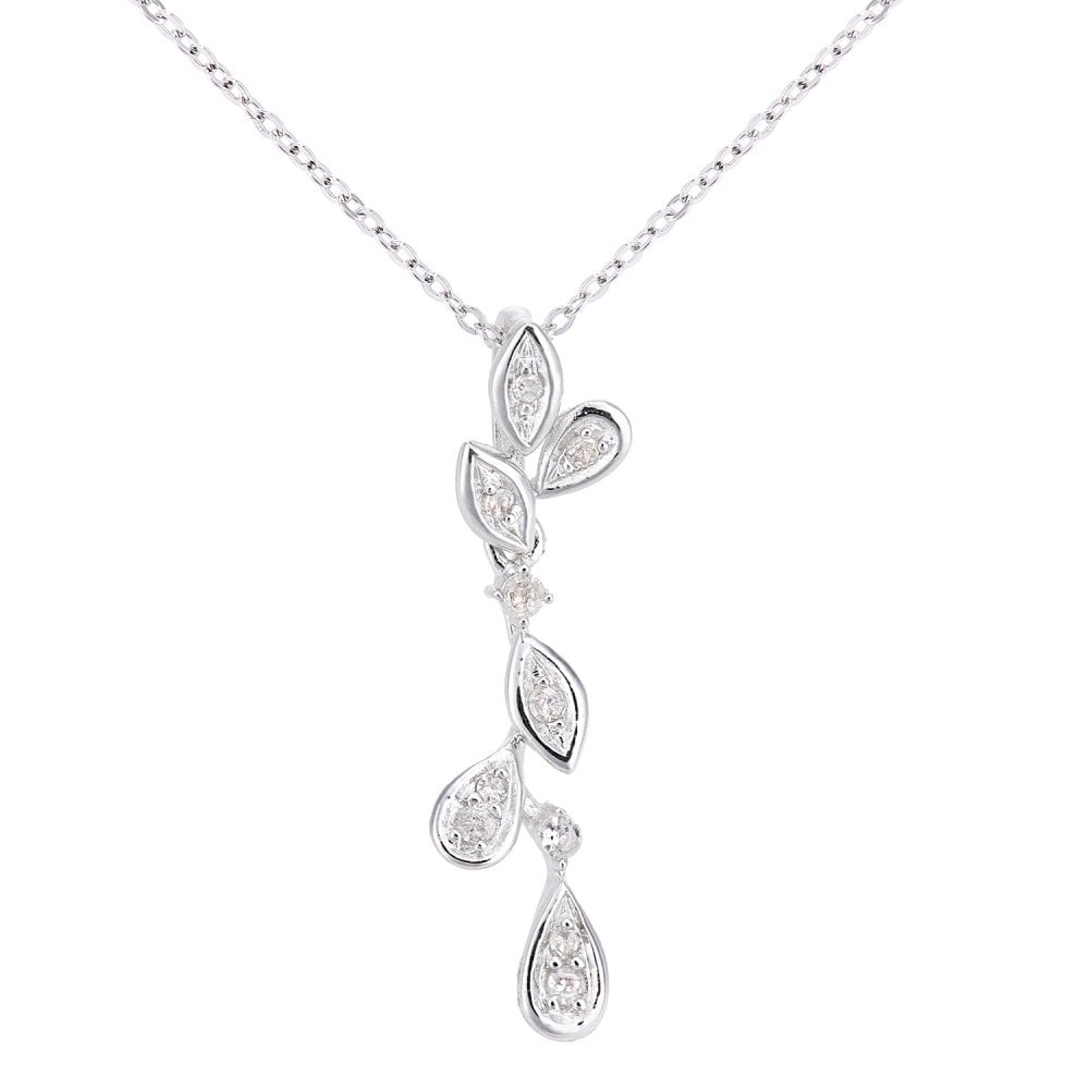 SPARKLD 9ct White Gold 0.08ct Diamond Leaf Pendant Necklace