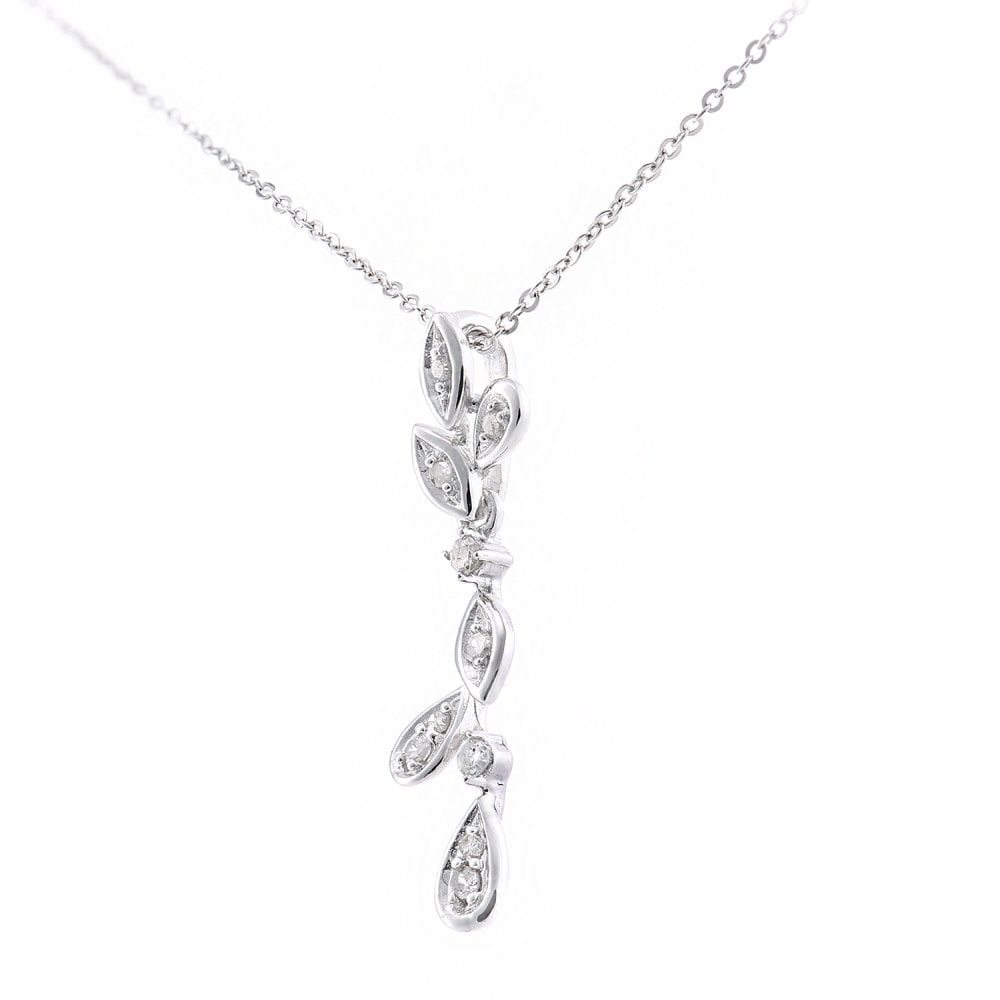 SPARKLD 9ct White Gold 0.08ct Diamond Leaf Pendant Necklace