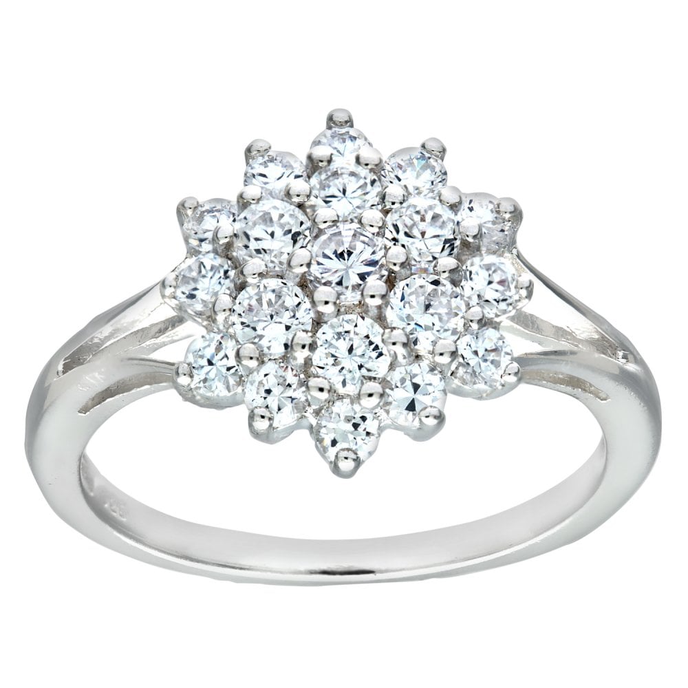 SPARKLD Sterling Silver CZ Cluster Engagement Ring